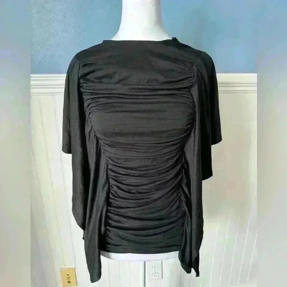 NWT Susana Monaco Ruched Butterfly Ruched Top ~ Black ~ Small ~ VERY FLATTERING! - Picture 1 of 7